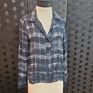 Waverly Grey Liberant Silk Dark Gray & Cream Plaid Women's Top Size 4